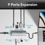 Vention TQMHB Docking Station 9 en 1 con HDMI 4K, USB-C PD y RJ45, Gris